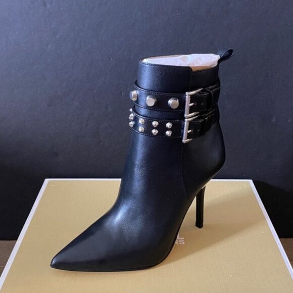 Michael Kors Amal Black Astor Leather Ankle Boots Booties Shoes Heels Pumps NEW - Picture 1 of 5